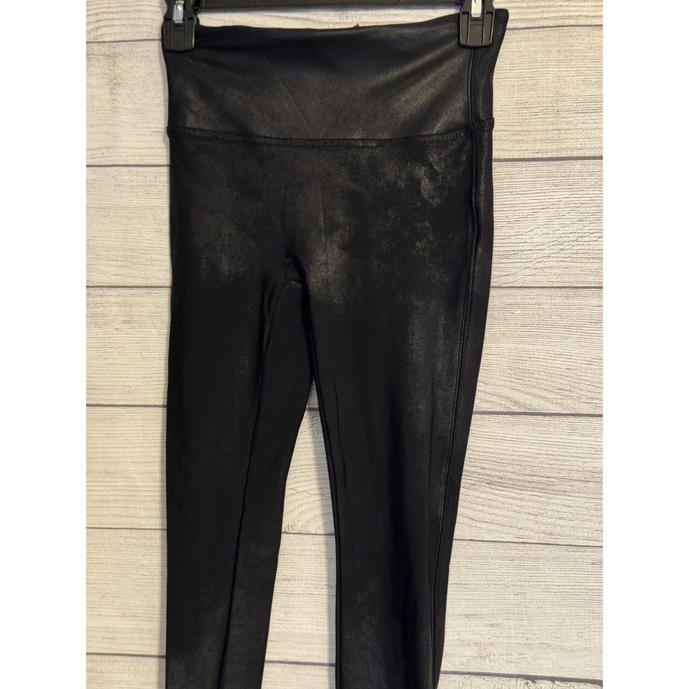 SPANX Women's Faux Leather Leggings S Black Shaping High Rise Stretch Ankle